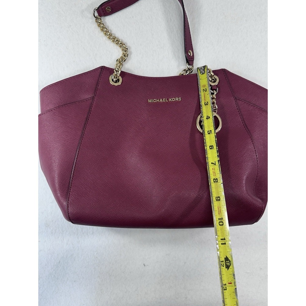 Michael Kors Burgundy Saffiano Leather Chain Tote Bag - Gold Hardware - Picture 7 of 12